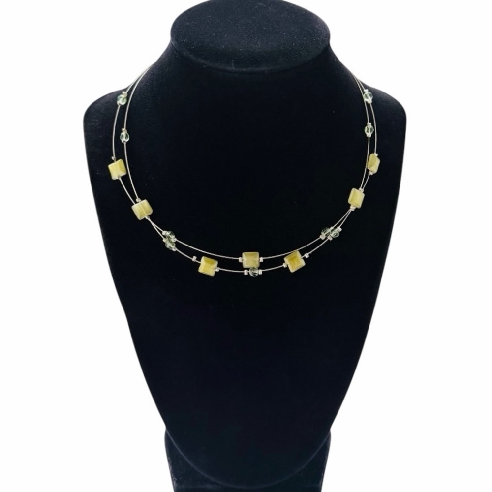 Express Silver Double Stranded Light Green Beaded… - image 1